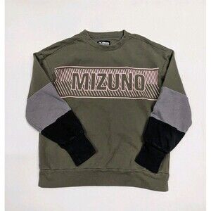 Mizuno MZ1 Tokyo Olive Green Color Block Fleece Crew Neck Sweater SIZE Medium